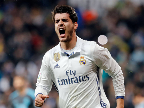 Alvaro Morata scores at the Bernabéu in January of 2017