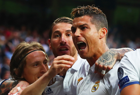 Cristiano Ronaldo roars after his hat-trick in Real Madrid 3-0 Atletico in the Champions League semi-finals
