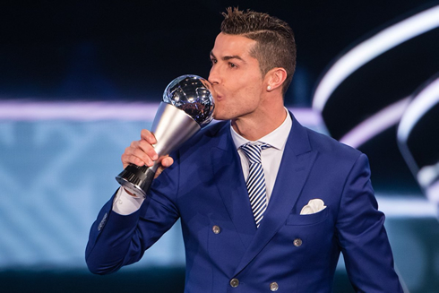 Cristiano Ronaldo receiving FIFA The Best 2017 award