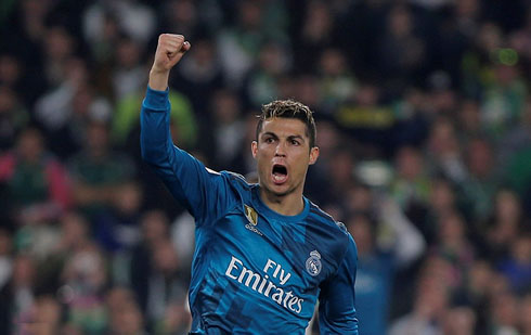 Cristiano Ronaldo raising his hand after win over Betis