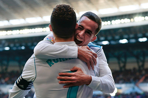 Lucas Vázquez hugs Cristiano Ronaldo
