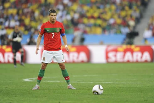 Cristiano Ronaldo free-kick stance in a Portugal game, for the 2010 World Cup