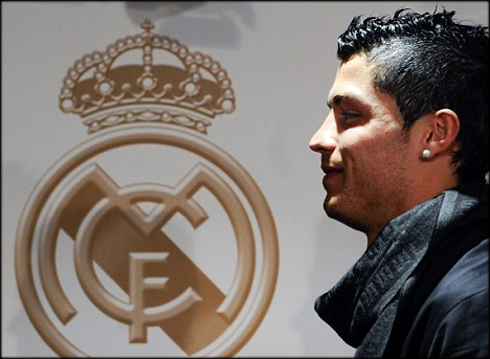 Cristiano Ronaldo in a Real Madrid wallpaper