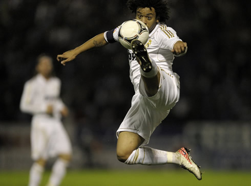Marcelo with a technical ball control in the air, when playing for Real Madrid