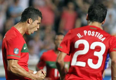 Cristiano Ronaldo celebrating one of his goals against Cyprus