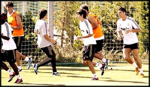 Cristiano Ronaldo and Enzo Zidane in Real Madrid training practice in 2011-2012