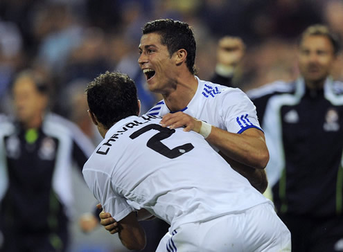 Cristiano Ronaldo laughing together with Ricardo Carvalho in Real Madrid 2010-2011