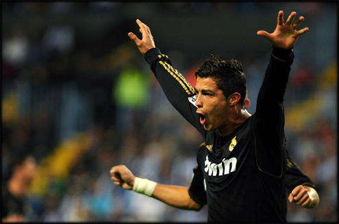 Cristiano Ronaldo flying celebration after scorign a goal in La Liga