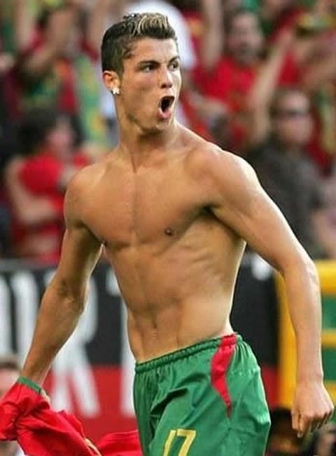 Cristiano Ronaldo in Euro 2004, playing for Portugal, shirtless body, celebrating goal, picture 2