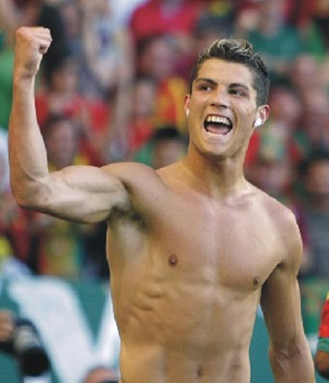 Cristiano Ronaldo in Euro 2004, playing for Portugal, shirtless body, celebrating goal, picture 3