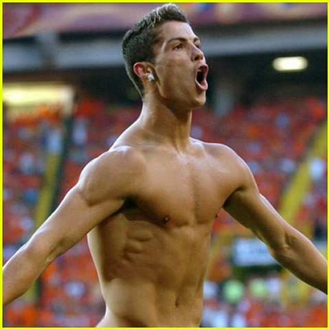 Cristiano Ronaldo in Euro 2004, playing for Portugal, shirtless body, celebrating goal, picture 4