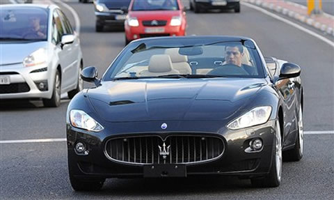 Cristiano Ronaldo driving his car, a Maserati GranCabrio