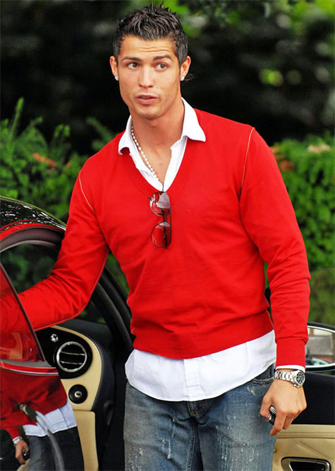 Cristiano Ronaldo fashion in a red shirt