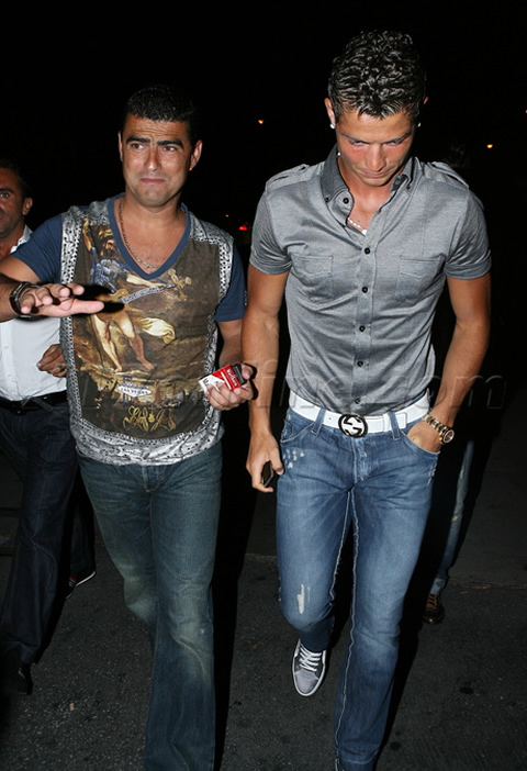 Cristiano Ronaldo fashion night out, in jeans and grey shirt