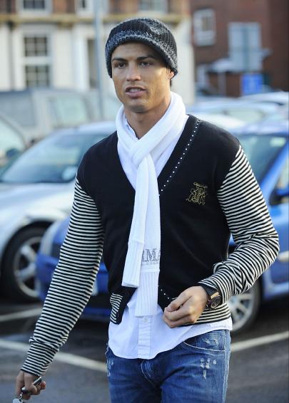 Cristiano Ronaldo fashion with a cap and a scarf