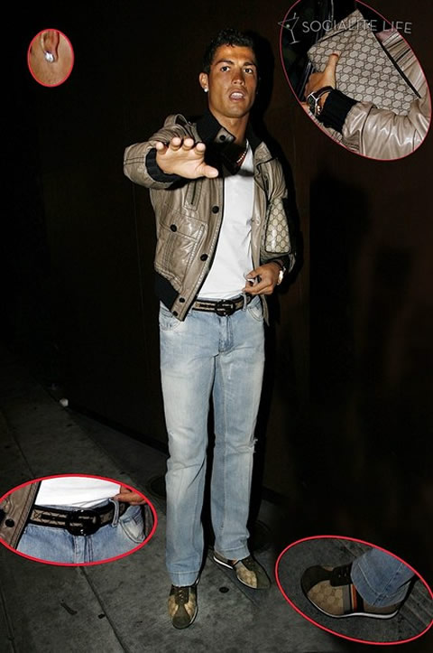 Cristiano Ronaldo fashion with belt, shoes and a female purse