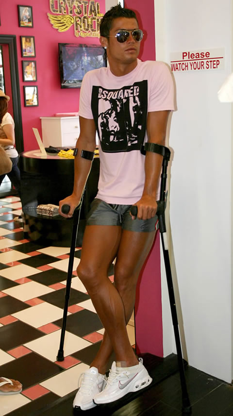 Cristiano Ronaldo fashion with crutches