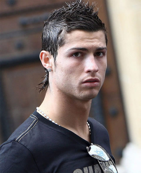 Cristiano Ronaldo fashion with sunglasses hanged and black shirt