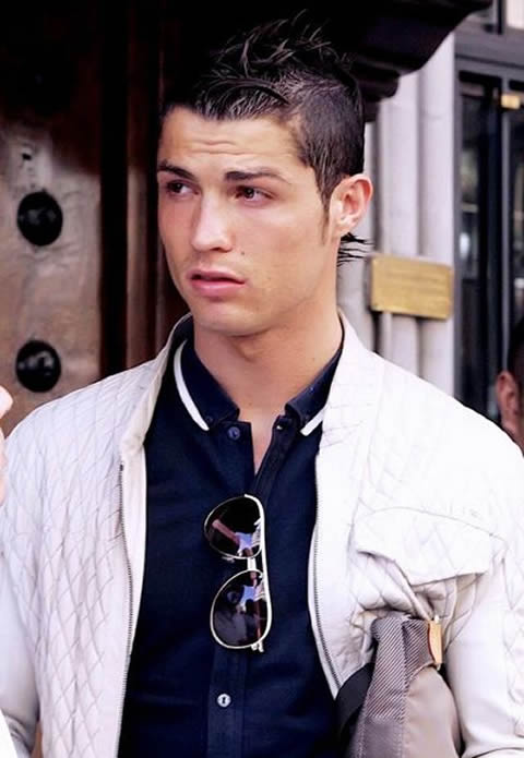 Cristiano Ronaldo fashion with sunglasses hanged and white jacket, black shirt