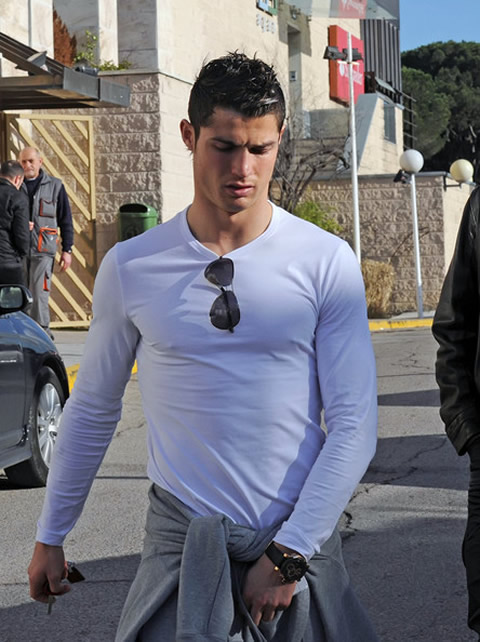 Cristiano Ronaldo fashion with white shirt and sunglasses hanged