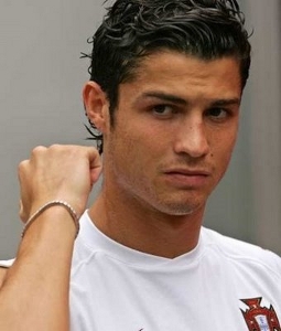 Cristiano Ronaldo hairstyle, with hair curled back