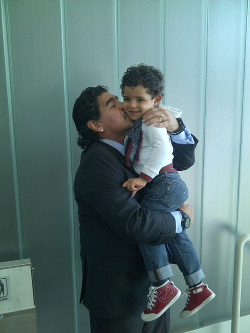 Cristiano Ronaldo Junior, Ronaldo's son, with Diego Armando Maradona, in 2013