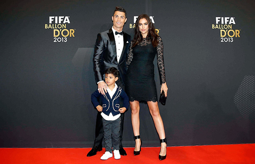Cristiano Ronaldo next to girlfriend Irina Shayk and son Cristiano Ronaldo Junior, in 2014