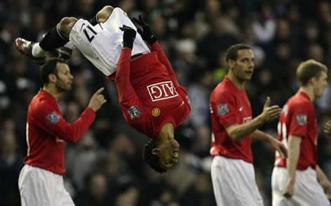 Nani making several back and front flips in a Manchester United match