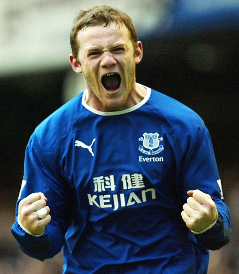 Wayne Rooney in fury celebrating one of his first career goals for Everton FC