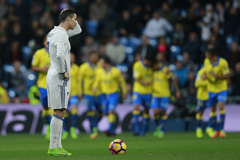 Cristiano Ronaldo scratches his head after seeing Real Madrid trailing at home