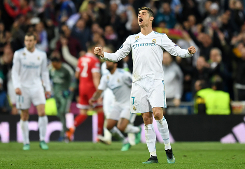 Cristiano Ronaldo showing his relief as he sees Real Madrid going through to the Champions League final