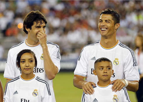 Cristiano Ronaldo and Kaká laughing together, in Real Madrid 2013-2014