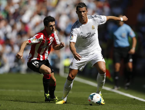 Cristiano Ronaldo running down the wing for Real Madrid, in Spanish League 2013-14
