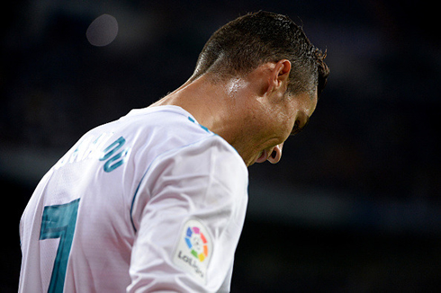 Cristiano Ronaldo looking down and soul searching after a difficult match with Real Madrid