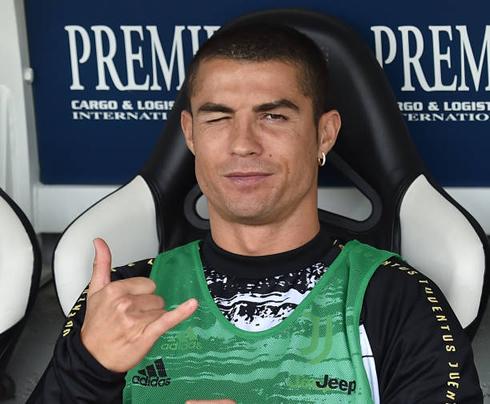 Cristiano Ronaldo looking calm and relaxed on Juventus bench