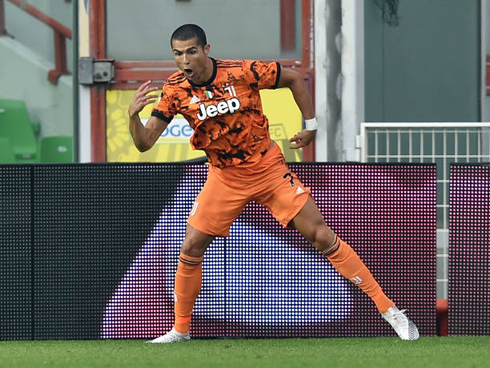 Cristiano Ronaldo makes his trademark celebration after scoring in Spezia vs Juventus