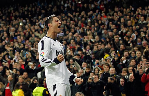 Cristiano Ronaldo getting emotional as he celebrates his opening goal in Real Madrid 2-0 Atletico Madrid, for the Spanish League 2012-2013