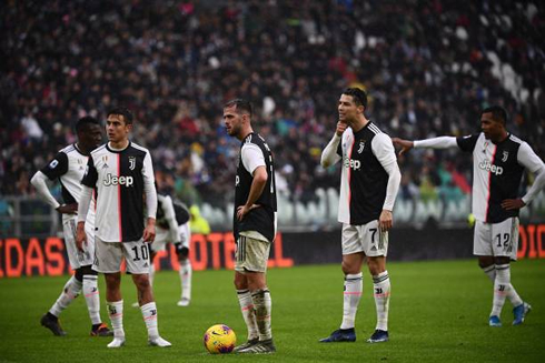 Juventus players shocked with Sassuolo's goal at the Allianz Stadium in Turin