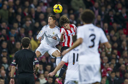 Cristiano Ronaldo heading the ball in the air, Athletic Bilbao 1-1 Real Madrid