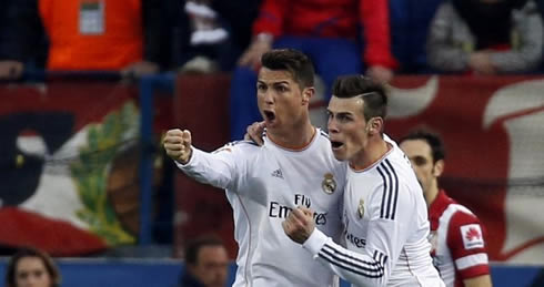 Cristiano Ronaldo and Gareth Bale celebrating Real Madrid goal against Atletico