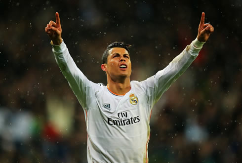 Cristiano Ronaldo raising his hands after scoring in Real Madrid vs Borussia Dortmund