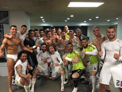 Cristiano Ronaldo naked in underwear in Real Madrid's locker room, after beating Barcelona 2-1 at the Camp Nou.