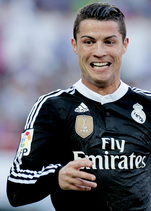Cristiano Ronaldo showing all his teeth after scoring an hat-trick for Real Madrid against Sevilla