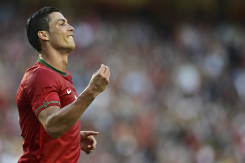 Cristiano Ronaldo doing the typical and classic Italian hand gesture, during a game for Portugal in 2012