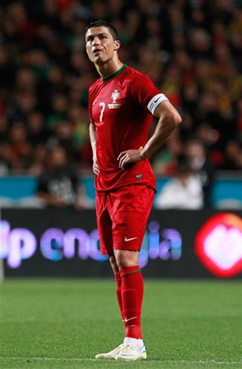 Cristiano Ronaldo looking to the crowd as shows his unpleased face reaction, in Portugal vs Turkey, in 2012