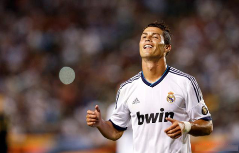 Cristiano Ronaldo reaction after a big miss in the LA Galaxy vs Real Madrid pre-season friendly for the 2012-2013 campaign