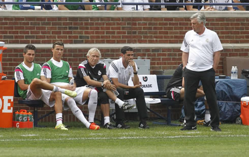 Cristiano Ronaldo in Real Madrid bench, during the pre-season friendly game against Manchester United