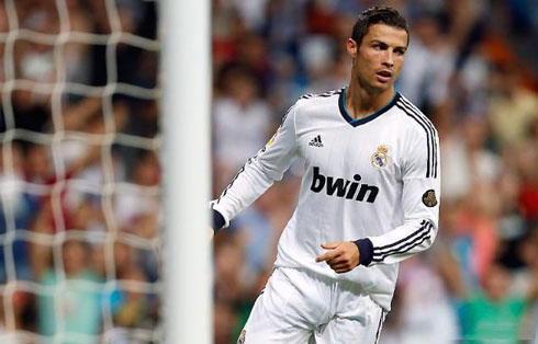 Cristiano Ronaldo turning around as he just scored another goal for Real Madrid, in 2012/2013