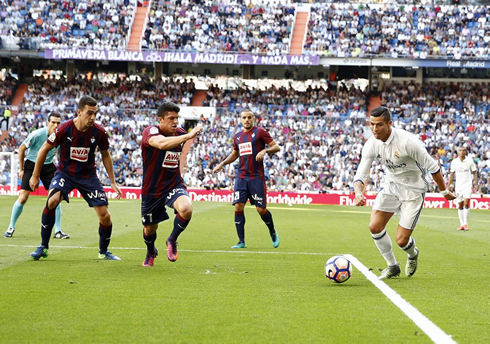 Cristiano Ronaldo preparing to make a cross in a league game for Real Madrid against Eibar