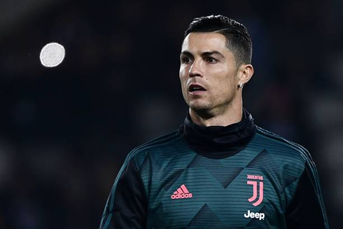 Cristiano Ronaldo wearing Juventus training kit in a warmup session for a Serie A game